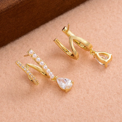 1 Pair Ig Style Elegant Romantic Water Droplets Plating Inlay Copper Artificial Pearls Zircon 14k Gold Plated Drop Earrings