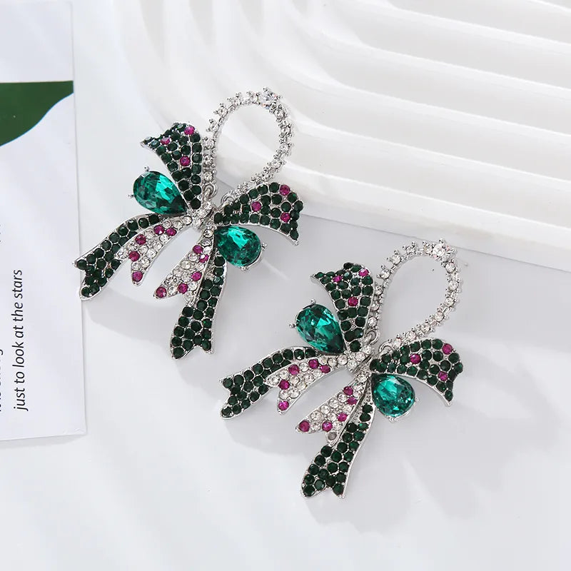 1 Pair IG Style Elegant Shiny Bow Knot Inlay Alloy Rhinestones Glass Drop Earrings