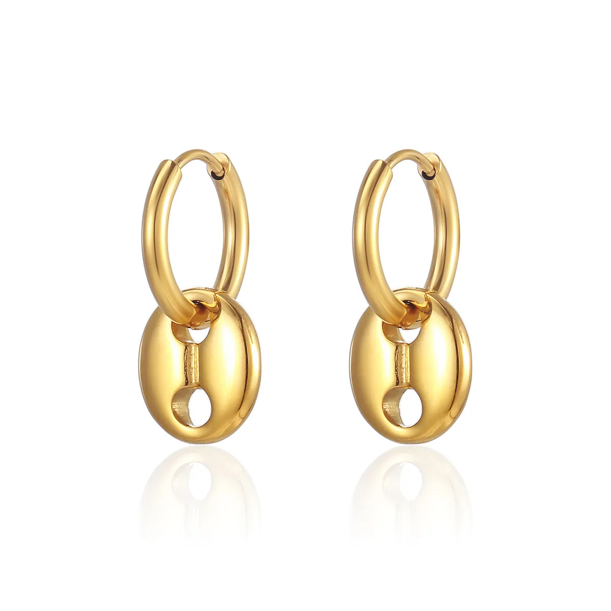 1 Pair Ig Style Elegant Simple Style Coffee Beans Solid Color Plating Stainless Steel 18k Gold Plated Hoop Earrings