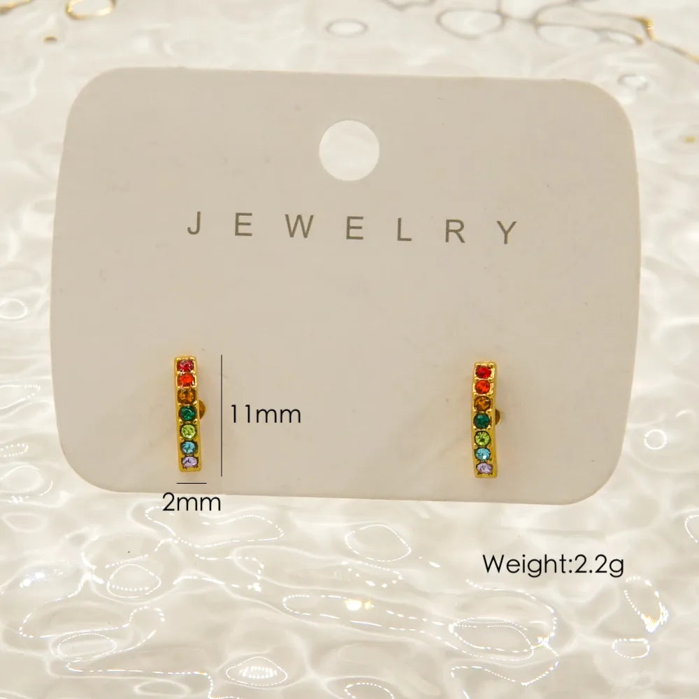 1 Pair IG Style Elegant Simple Style Geometric Inlay 304 Stainless Steel Rhinestones 14K Gold Plated Ear Studs