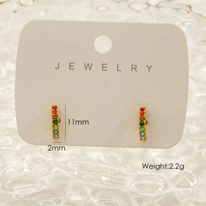 1 Pair IG Style Elegant Simple Style Geometric Inlay 304 Stainless Steel Rhinestones 14K Gold Plated Ear Studs