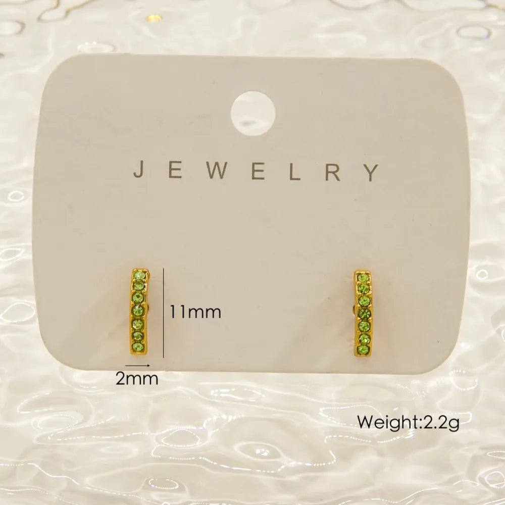 1 Pair IG Style Elegant Simple Style Geometric Inlay 304 Stainless Steel Rhinestones 14K Gold Plated Ear Studs