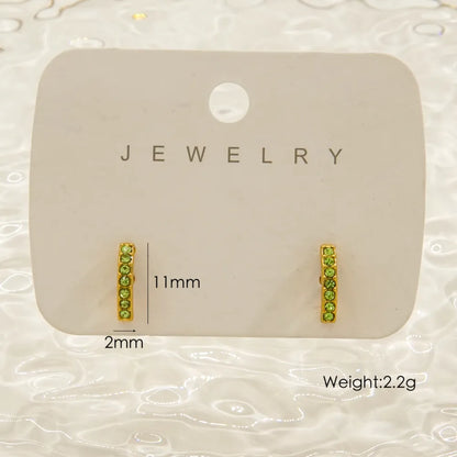 1 Pair IG Style Elegant Simple Style Geometric Inlay 304 Stainless Steel Rhinestones 14K Gold Plated Ear Studs