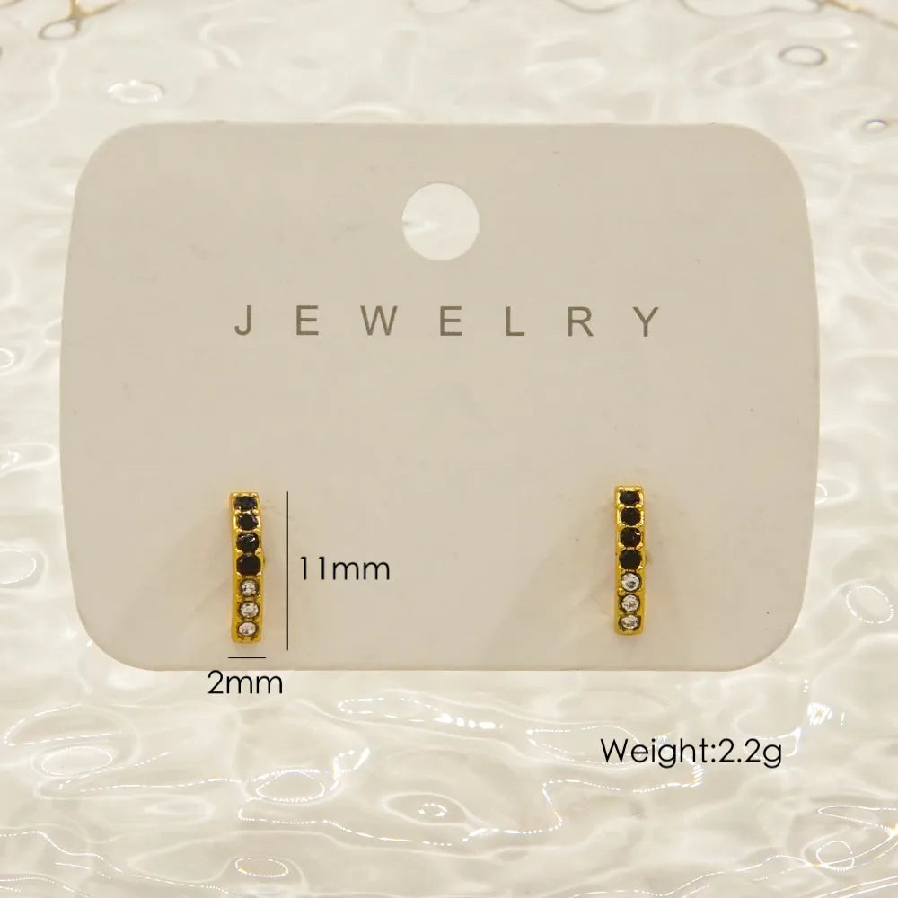 1 Pair IG Style Elegant Simple Style Geometric Inlay 304 Stainless Steel Rhinestones 14K Gold Plated Ear Studs