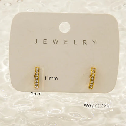 1 Pair IG Style Elegant Simple Style Geometric Inlay 304 Stainless Steel Rhinestones 14K Gold Plated Ear Studs