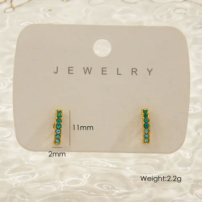 1 Pair IG Style Elegant Simple Style Geometric Inlay 304 Stainless Steel Rhinestones 14K Gold Plated Ear Studs