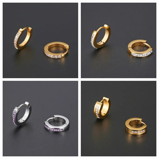 1 Pair Ig Style Elegant Simple Style Geometric Plating Inlay Stainless Steel Zircon 18k Gold Plated Hoop Earrings