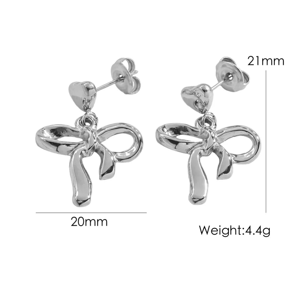 1 Pair IG Style Elegant Simple Style Heart Shape Bow Knot 304 Stainless Steel 14K Gold Plated Drop Earrings