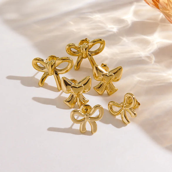 1 Pair IG Style Elegant Simple Style Heart Shape Bow Knot Plating 304 Stainless Steel 14K Gold Plated Drop Earrings Ear Studs