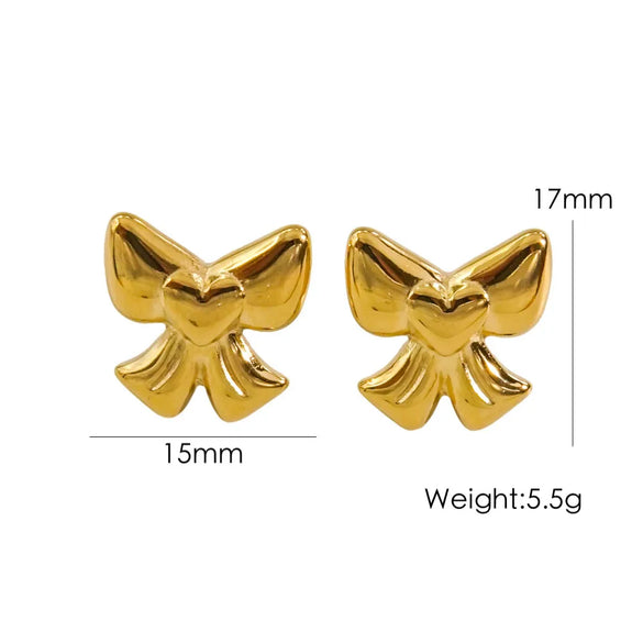 1 Pair IG Style Elegant Simple Style Heart Shape Bow Knot Plating 304 Stainless Steel 14K Gold Plated Drop Earrings Ear Studs