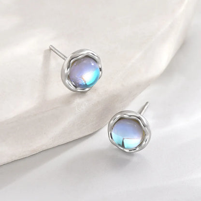 1 Pair IG Style Elegant Simple Style Round Inlay Stainless Steel Moonstone 14K Gold Plated Ear Studs