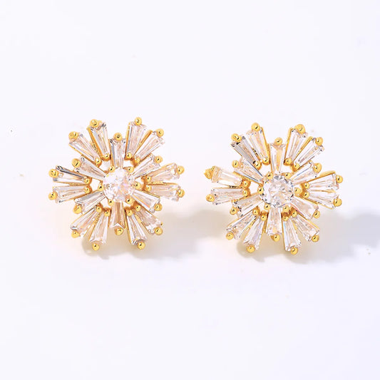 1 Pair Ig Style Elegant Simple Style Snowflake Plating Inlay Copper Zircon Gold Plated Ear Studs