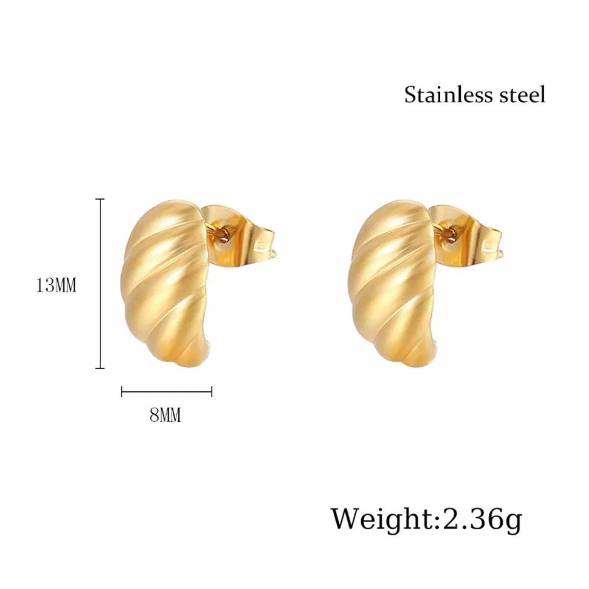 1 Pair IG Style Elegant Simple Style Solid Color Plating 304 Stainless Steel 18K Gold Plated Ear Studs