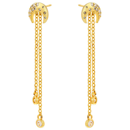 1 Pair Ig Style Elegant Simple Style Star Moon Tassel Plating Inlay Copper Zircon 18k Gold Plated Drop Earrings