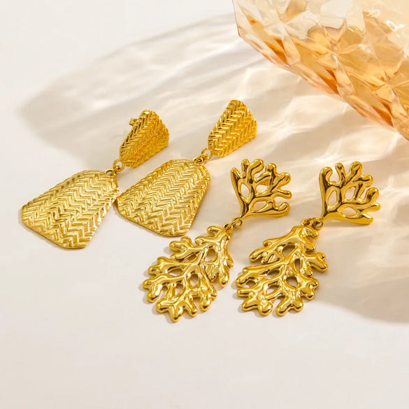 1 Pair IG Style Elegant Simple Style Trapezoid Coral 304 Stainless Steel 18K Gold Plated Drop Earrings