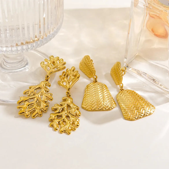 1 Pair IG Style Elegant Simple Style Trapezoid Coral 304 Stainless Steel 18K Gold Plated Drop Earrings