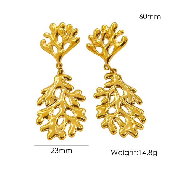 1 Pair IG Style Elegant Simple Style Trapezoid Coral 304 Stainless Steel 18K Gold Plated Drop Earrings
