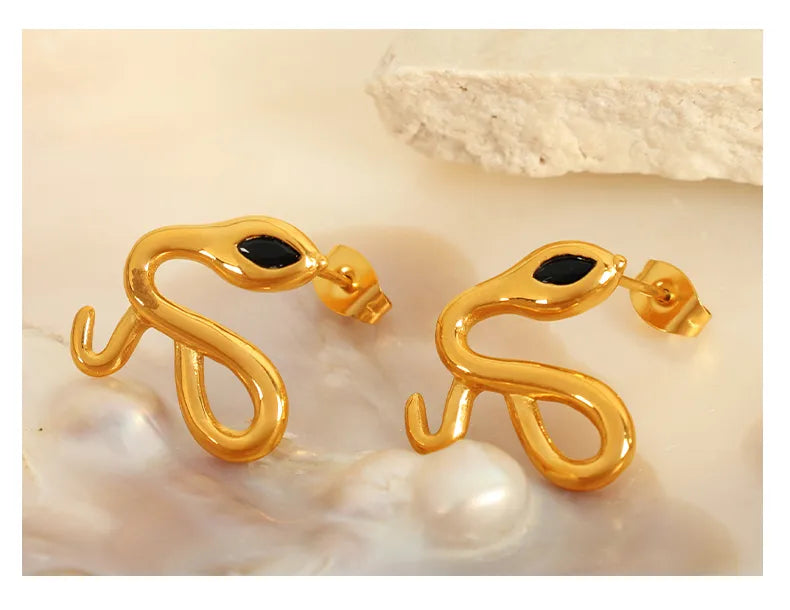 1 Pair IG Style Elegant Snake Polishing Inlay 304 Stainless Steel Rhinestones 18K Gold Plated Ear Studs