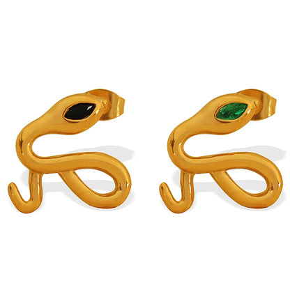 1 Pair IG Style Elegant Snake Polishing Inlay 304 Stainless Steel Rhinestones 18K Gold Plated Ear Studs