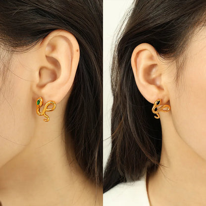 1 Pair IG Style Elegant Snake Polishing Inlay 304 Stainless Steel Rhinestones 18K Gold Plated Ear Studs