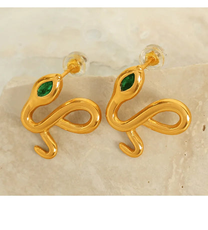 1 Pair IG Style Elegant Snake Polishing Inlay 304 Stainless Steel Rhinestones 18K Gold Plated Ear Studs