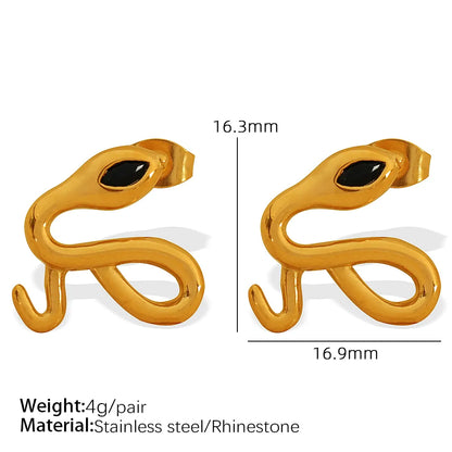 1 Pair IG Style Elegant Snake Polishing Inlay 304 Stainless Steel Rhinestones 18K Gold Plated Ear Studs