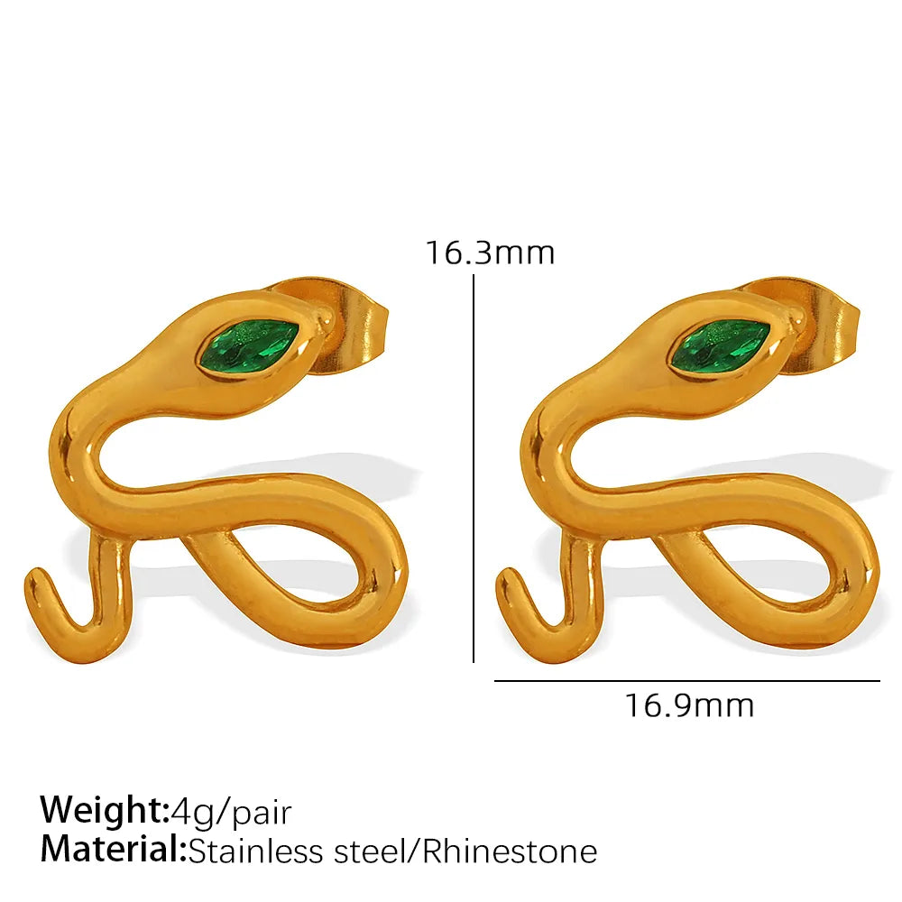 1 Pair IG Style Elegant Snake Polishing Inlay 304 Stainless Steel Rhinestones 18K Gold Plated Ear Studs