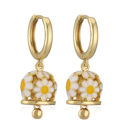 1 Pair IG Style Elegant Sweet Bell Daisy Enamel Plating Copper 18K Gold Plated Drop Earrings