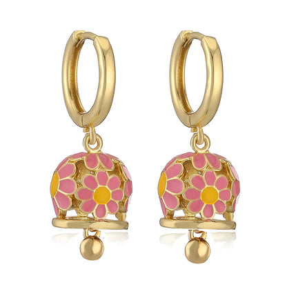 1 Pair IG Style Elegant Sweet Bell Daisy Enamel Plating Copper 18K Gold Plated Drop Earrings