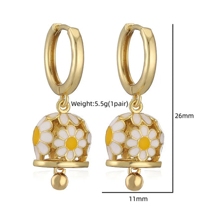 1 Pair IG Style Elegant Sweet Bell Daisy Enamel Plating Copper 18K Gold Plated Drop Earrings