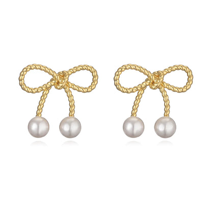 1 Pair IG Style Elegant Sweet Bow Knot Inlay Copper Artificial Pearls Zircon 18K Gold Plated Ear Studs