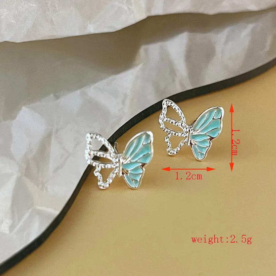 1 Pair IG Style Elegant Sweet Butterfly Three-Dimensional Hollow Out Alloy Ear Studs