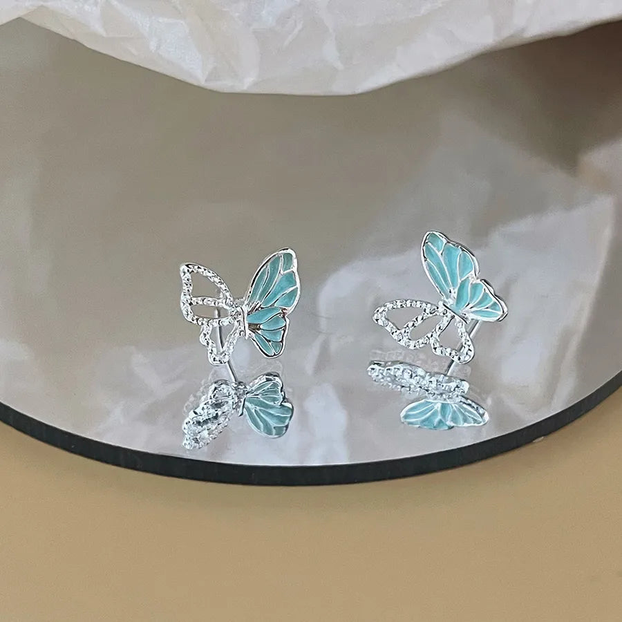 1 Pair IG Style Elegant Sweet Butterfly Three-Dimensional Hollow Out Alloy Ear Studs