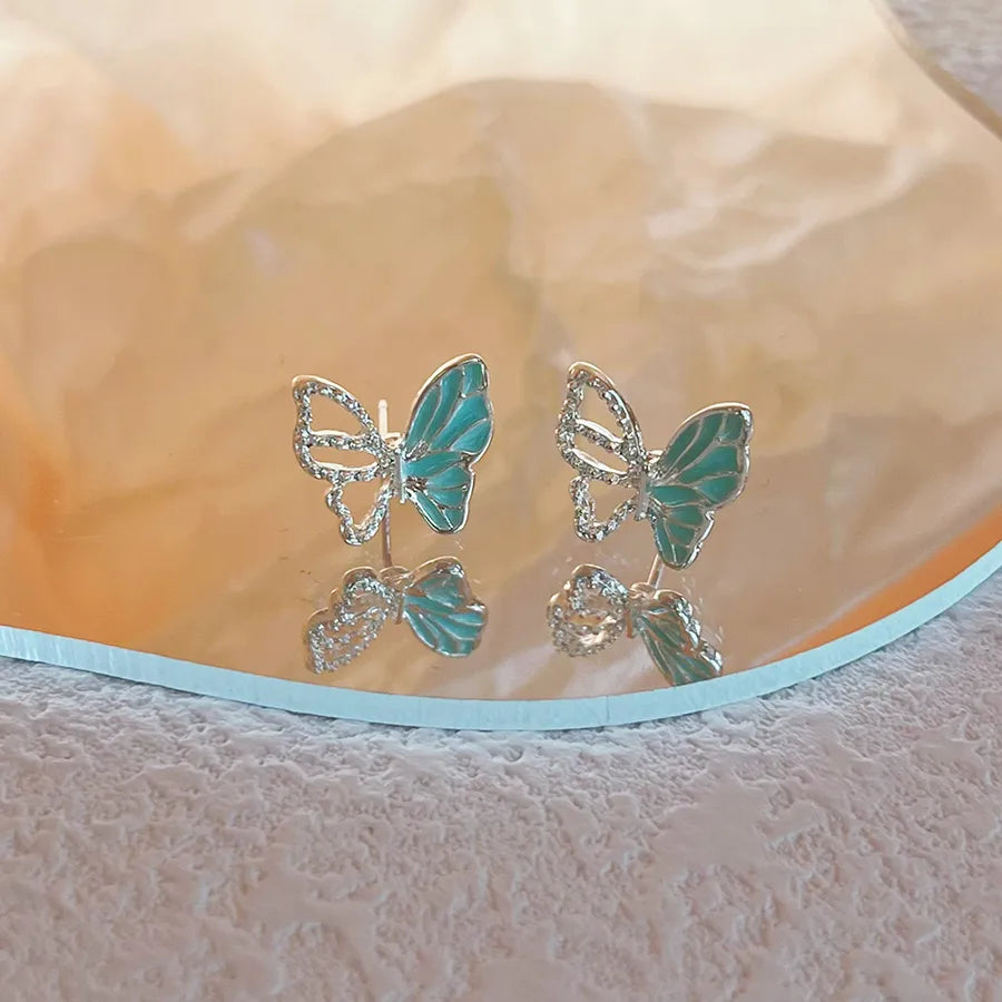 1 Pair IG Style Elegant Sweet Butterfly Three-Dimensional Hollow Out Alloy Ear Studs