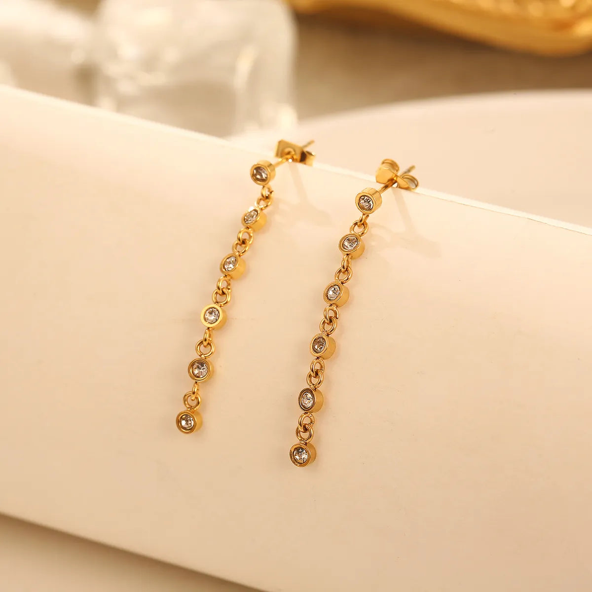 1 Pair Ig Style Elegant Tassel Plating Inlay Stainless Steel Zircon 18k Gold Plated Drop Earrings