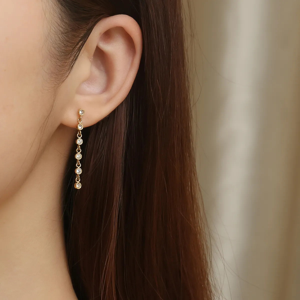 1 Pair Ig Style Elegant Tassel Plating Inlay Stainless Steel Zircon 18k Gold Plated Drop Earrings