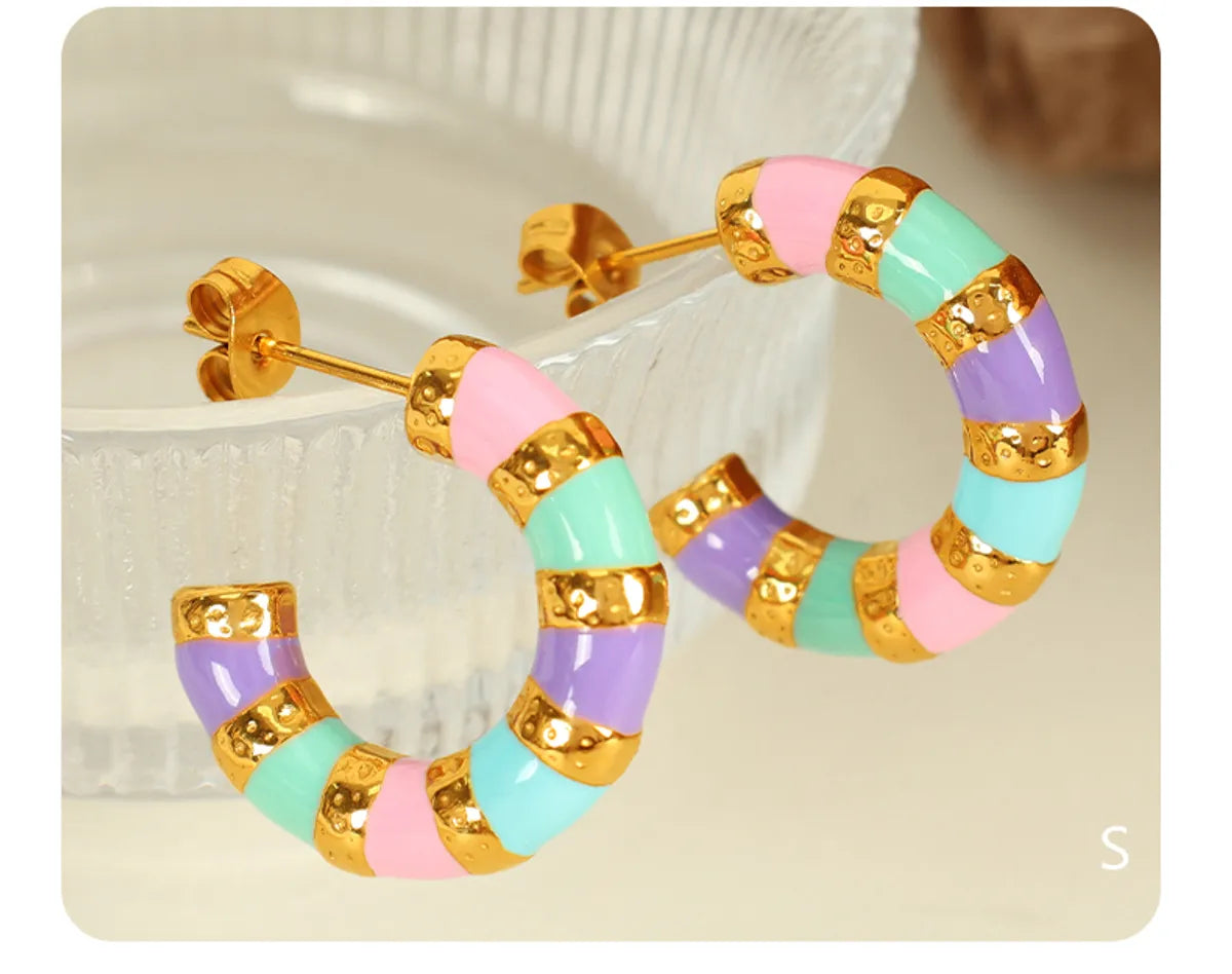 1 Pair IG Style Elegant Vintage Style C Shape Polishing Enamel Plating 304 Stainless Steel 18K Gold Plated Ear Studs