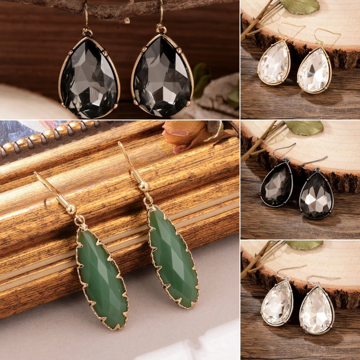 1 Pair IG Style Elegant Water Droplets Alloy Rhinestones Drop Earrings