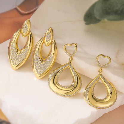 1 Pair IG Style Exaggerated Commute Geometric Hollow Out Inlay Copper Zircon 18K Gold Plated Drop Earrings