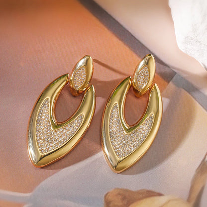 1 Pair IG Style Exaggerated Commute Geometric Hollow Out Inlay Copper Zircon 18K Gold Plated Drop Earrings