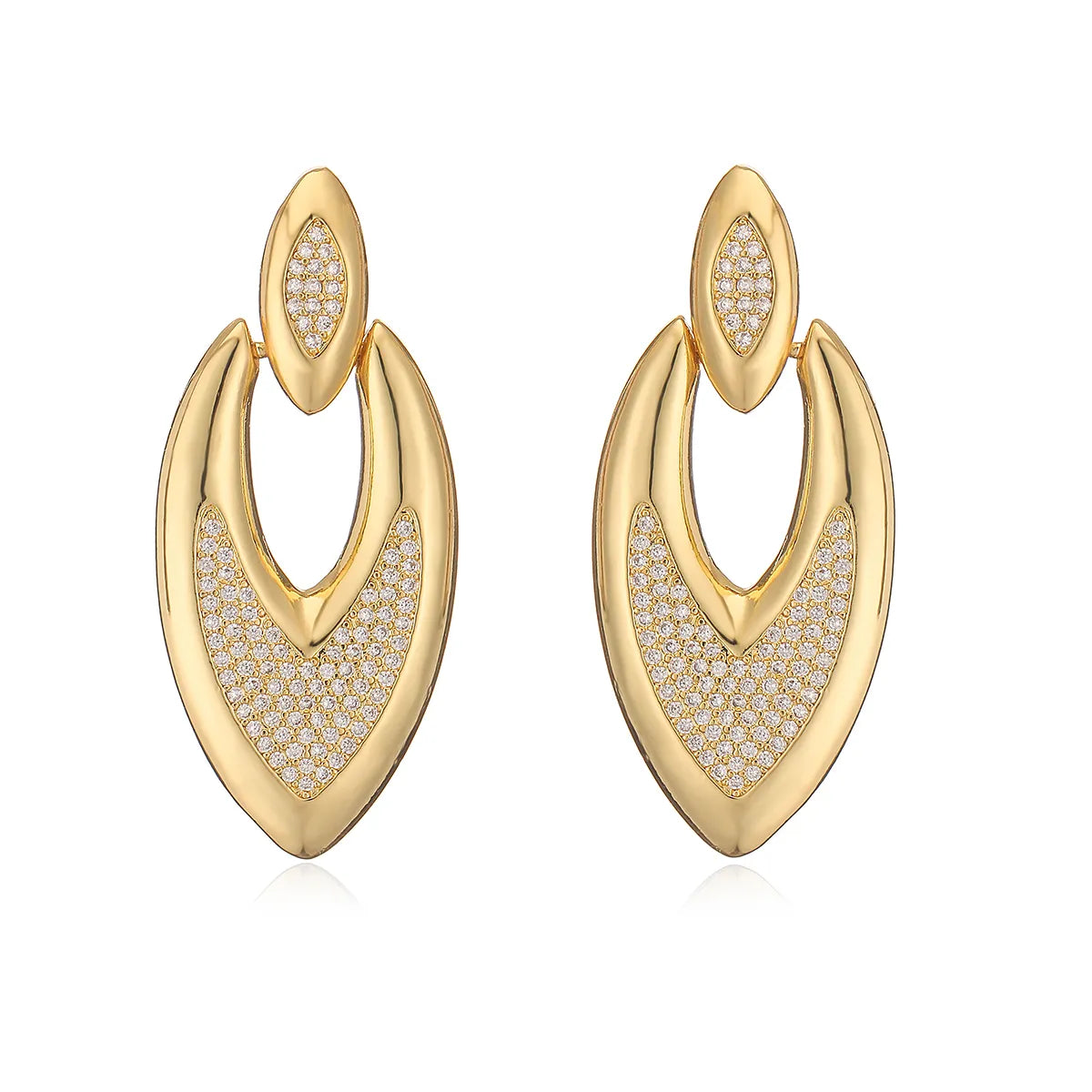 1 Pair IG Style Exaggerated Commute Geometric Hollow Out Inlay Copper Zircon 18K Gold Plated Drop Earrings