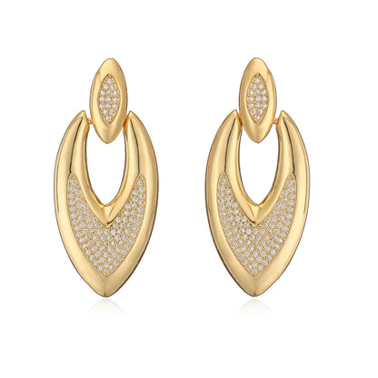 1 Pair IG Style Exaggerated Commute Geometric Hollow Out Inlay Copper Zircon 18K Gold Plated Drop Earrings