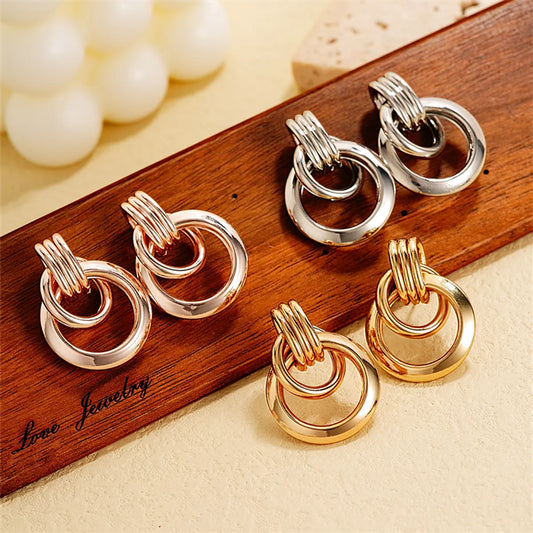 1 Pair Ig Style Exaggerated Double Ring Circle Plating Copper Rose Gold Plated White Gold Plated Gold Plated Ear Studs