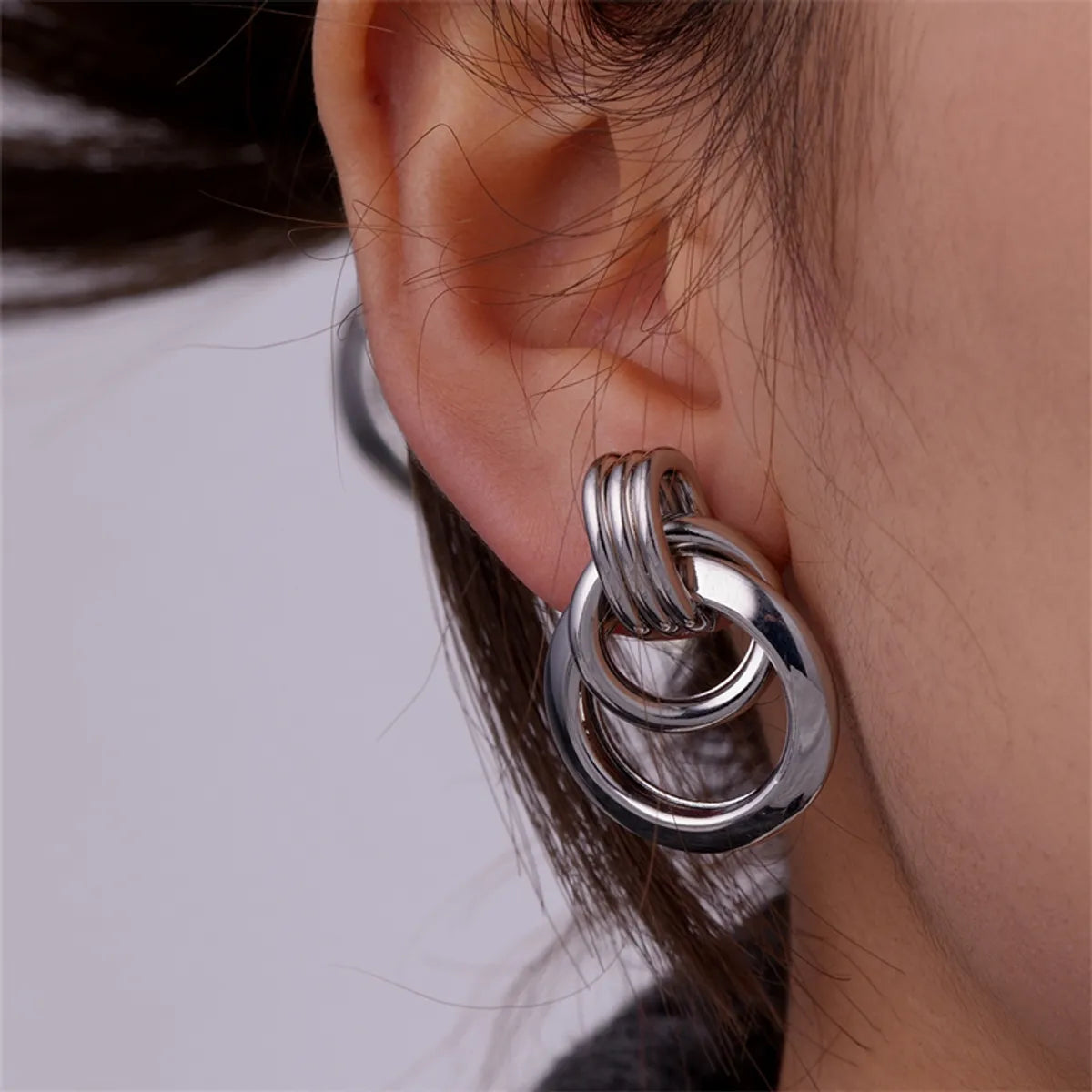 1 Pair Ig Style Exaggerated Double Ring Circle Plating Copper Rose Gold Plated White Gold Plated Gold Plated Ear Studs