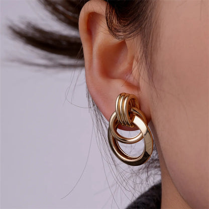 1 Pair Ig Style Exaggerated Double Ring Circle Plating Copper Rose Gold Plated White Gold Plated Gold Plated Ear Studs