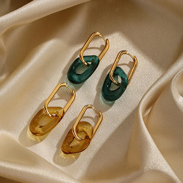 1 Pair Ig Style Exaggerated Double Ring Plating Arylic Copper 18k Gold Plated Drop Earrings