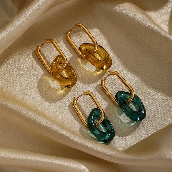 1 Pair Ig Style Exaggerated Double Ring Plating Arylic Copper 18k Gold Plated Drop Earrings