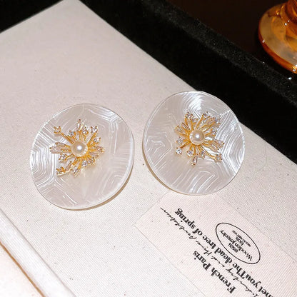 1 Pair IG Style Exaggerated Round Inlay Copper Artificial Pearls Zircon Ear Studs