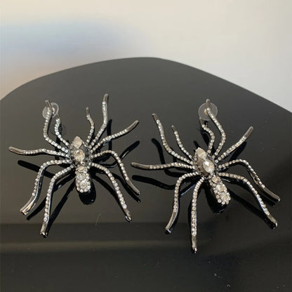 1 Pair Ig Style Exaggerated Spider Plating Inlay Alloy Rhinestones Silver Plated Drop Earrings