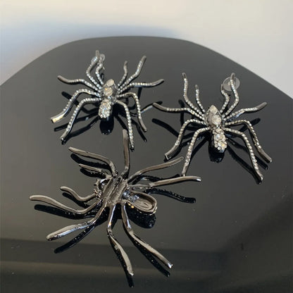 1 Pair Ig Style Exaggerated Spider Plating Inlay Alloy Rhinestones Silver Plated Drop Earrings